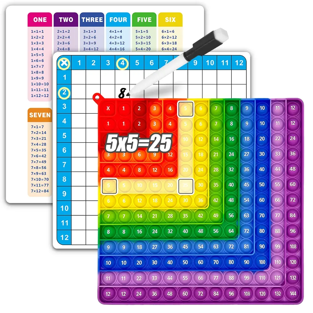 12x12 Multiplication Table Practice Reusable Cards Educational Games Toy Gift Math Learning Tools Math Learning Flashcard and Pen Set for Kids Age 3+, Math Learning Workbook