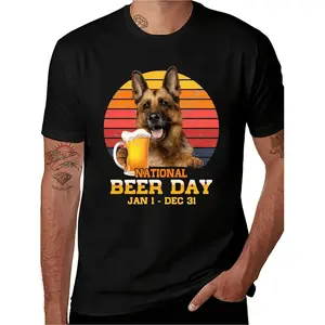 Casual Vintage Style German Shepherd TShirt Featuring Beer Mug Design for National Beer Day Summer and Fall Wear Gift for Dog and Beer Lovers 2026 Unisex Short Sleeve Graphic Tee