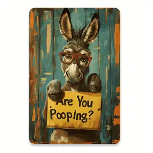 Vintage Donkey Humor Metal Tin Sign "Are You Pooping?" - Rustic Wall Art with Cartoon Donkey in Glasses, Ideal for Home, Bar, Cafe, Garage, Bathroom Decor, Unique Gift for Donkey Lovers, 8.0x12.0inch, English Text, Donkey Decor