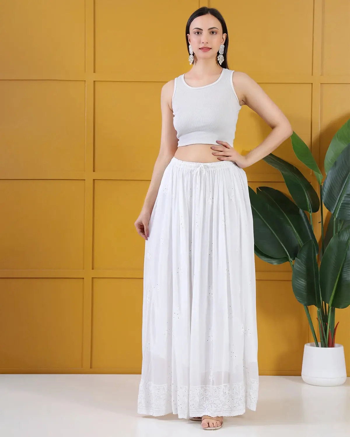 Raqs Georgette White Chikankari Skirt