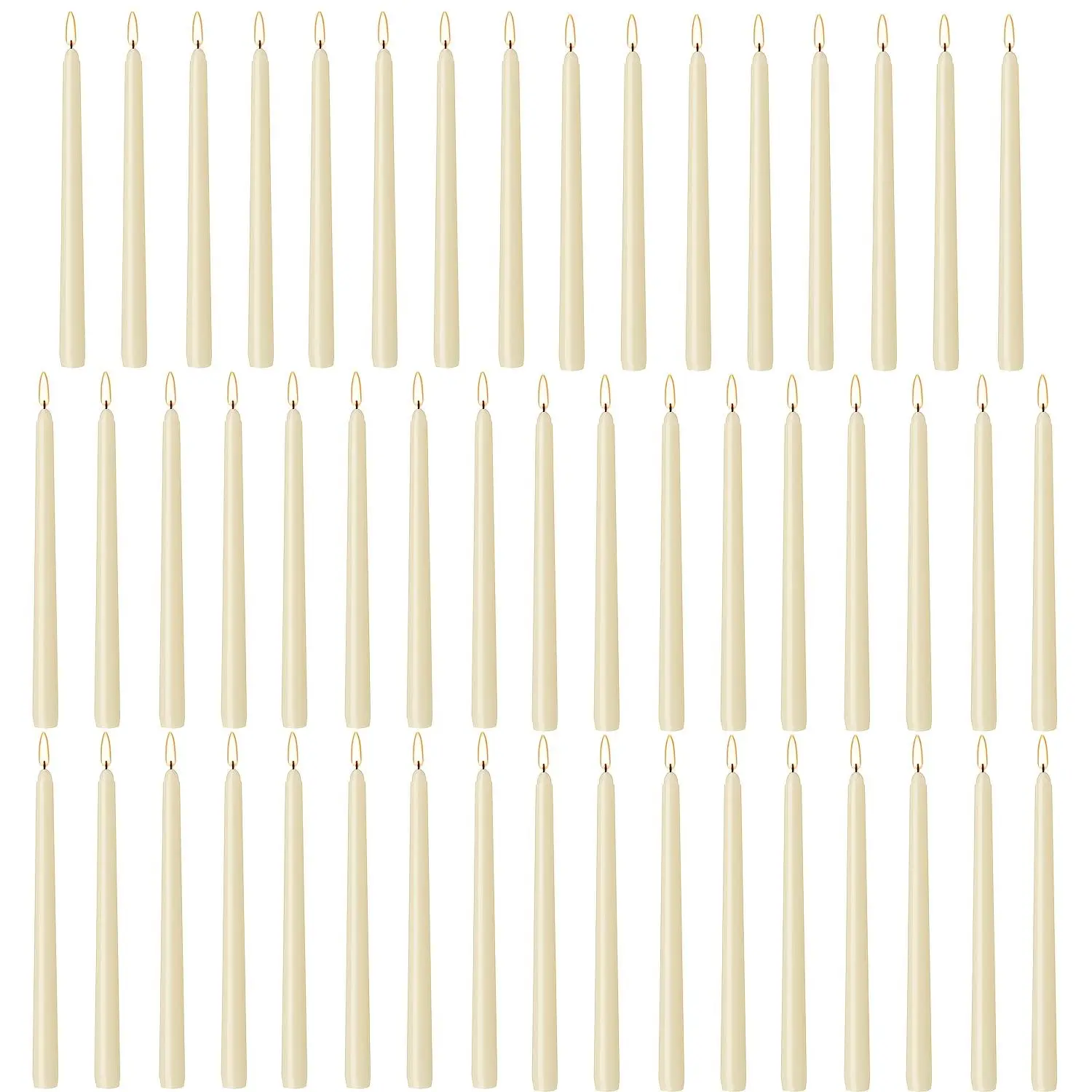 Ivory Drip-Free Taper Candles (Set of 50) - 10in Unscented Smokeless Paraffin Wax Candles with Cotton Wicks, 7-8 Hour Burn Time, Glam Home/Festive Decor, Room Decor for Valentines Day, Business, Childrens Day Occasions