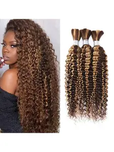 #P4-27 Highlighted Ombre Weftless Hair Bundles, Deep Wave Glueless Human Hair, suitable for bohemian braids, human hair extensions, and highlighted goddess bohemian braids.  Weftless loose human hair, suitable for women and girls, and all hair types.