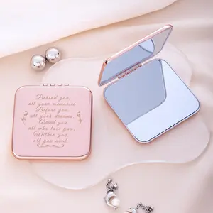 Portable Engraving Makeup Mirror, 1 Count Compact Mirror, Mini Handheld Makeup Mirror, Daily Holiday Birthday Gift for Daughter Girl