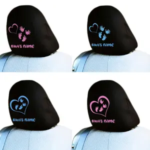 Yupbizauto Personalized Customized Auto Car Seat Headrest Cover with Embroidery Baby's Name Hand and Feet Design Made in USA 1 Piece of Infant Babies Boys and Girls