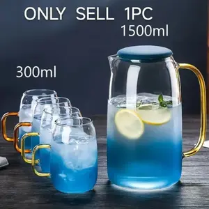 5PCS  Piece Glass Water Bottle and Cup Set Blue Elegant Luxury Drinkware with 1 Large Bottle and 4 Vibrant Glass Cups for Iced Tea Coffee Juice Dishwasher Safe
