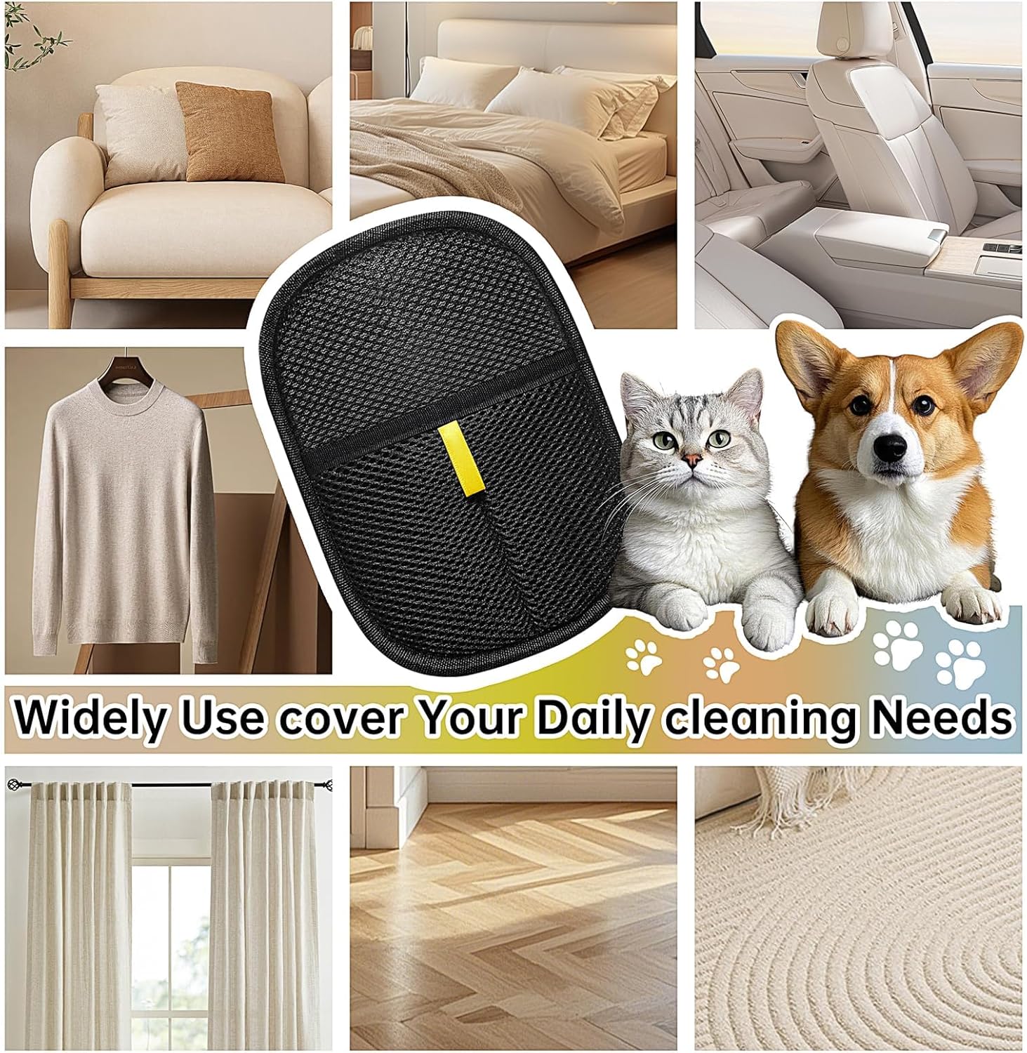 Static pet hair removal glove brush, reusable cat and dog static hair removal device beauty glove brush tool, suitable for sofas, clothes, carpets, curtains (black -2 pieces)