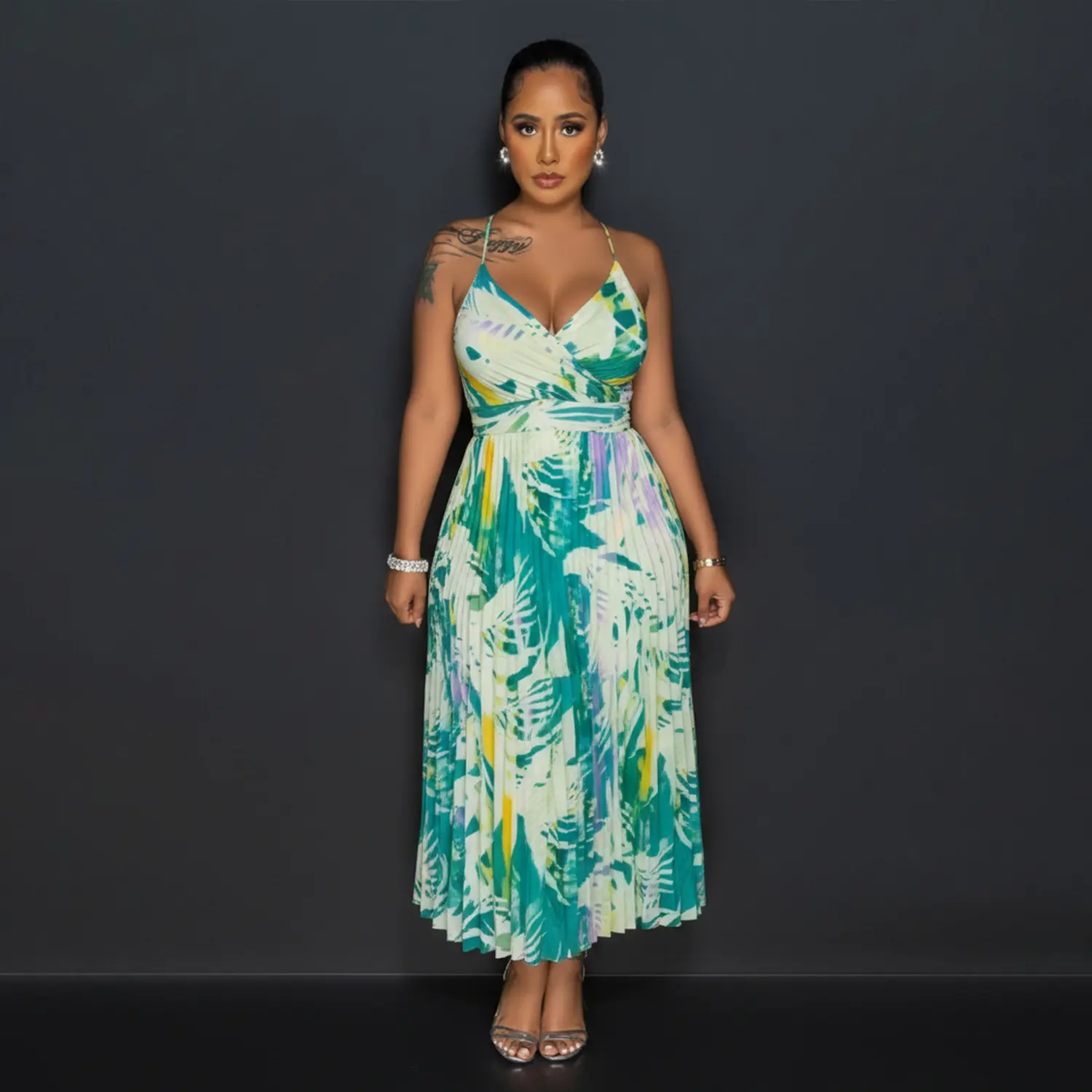 Pattern Print Halter Crossover Backless Pleated Flowy Vacation Midi Dresses - TikTok Shop Pattern Print Halter Crossover Backless Pleated Flowy Vacation Midi Dresses - TikTok Shop
