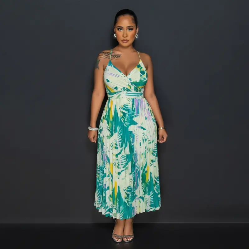 knee length dresses for ladies Light Green Toile Midi Dress - Vacation Dresses main image 1