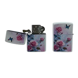 flip top lighter. pink flower butterfly photo lighters. both sides photo lighter. outdoor wind proof lighter