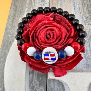 Dominican Flag Bracelet - Various Colors with Dominican Republic Flag Charm