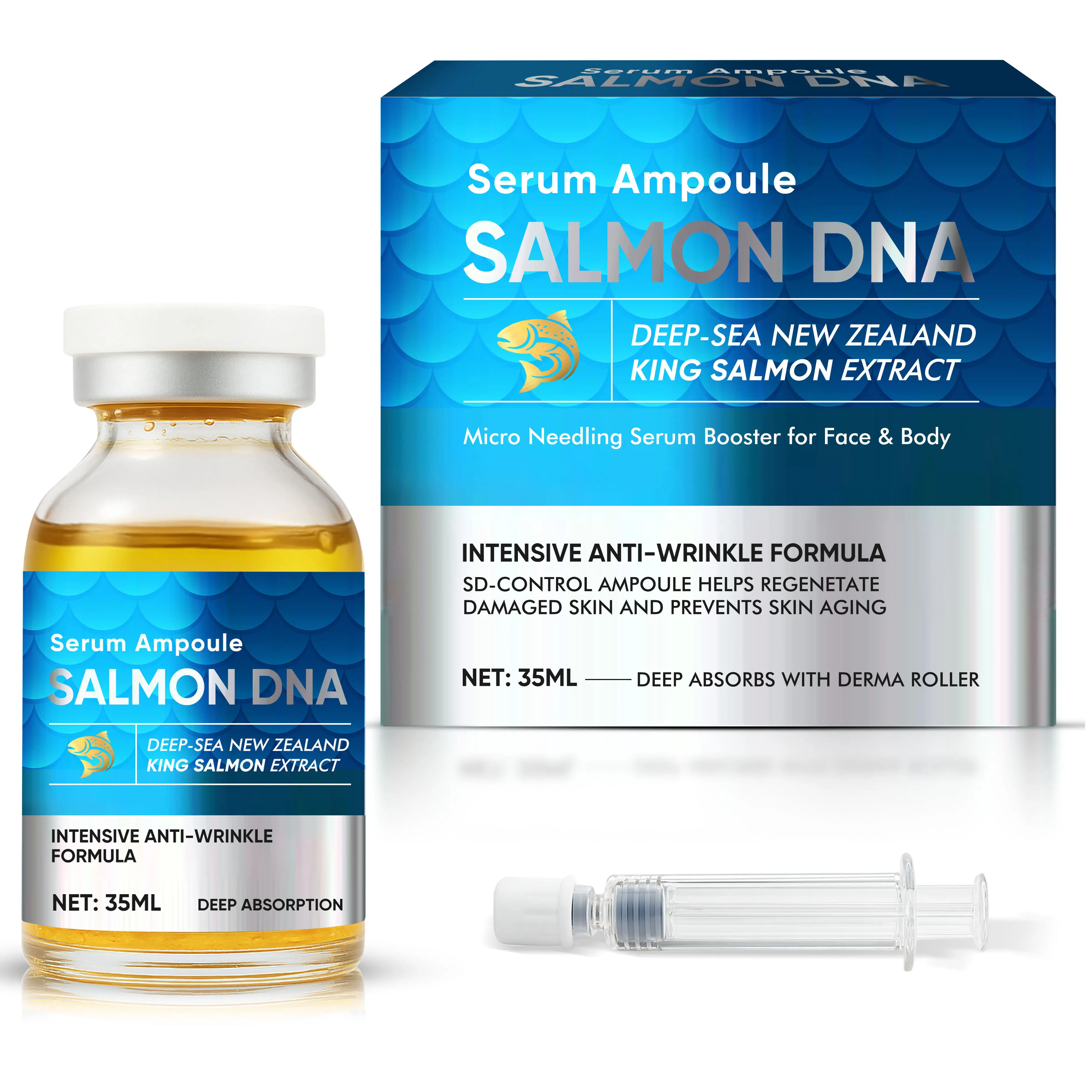 Salmon DNA Extract Ampoule - 35ml Anti-Aging Facial Serum in Ampoule Form, Reduces Wrinkles, Deeply Moisturizes, Nourishes, Supports Skin Barrier for Smooth Radiant Skin (Apply Face), Anti Wrinkle