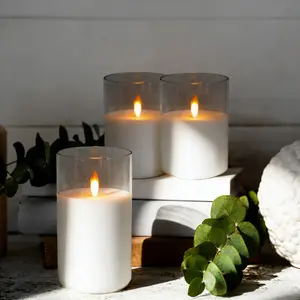 JMTONE Radiance Evanescing Flameless Candles with Remote,3 Pack Glass Battery Operated Candles with Timer, Real WaxGlass LED Candles Flickering Wedding Home Party Christmas
