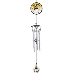 Spoontiques Bee Happy Gnome Metal Outdoor Garden Wind Chime Patio Decoration 18 Inch