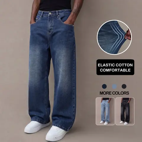 Men’s stretch denim jeans for autumn—basic long men’s jeans, versatile everyday casual pants with a classic five-pocket design.
