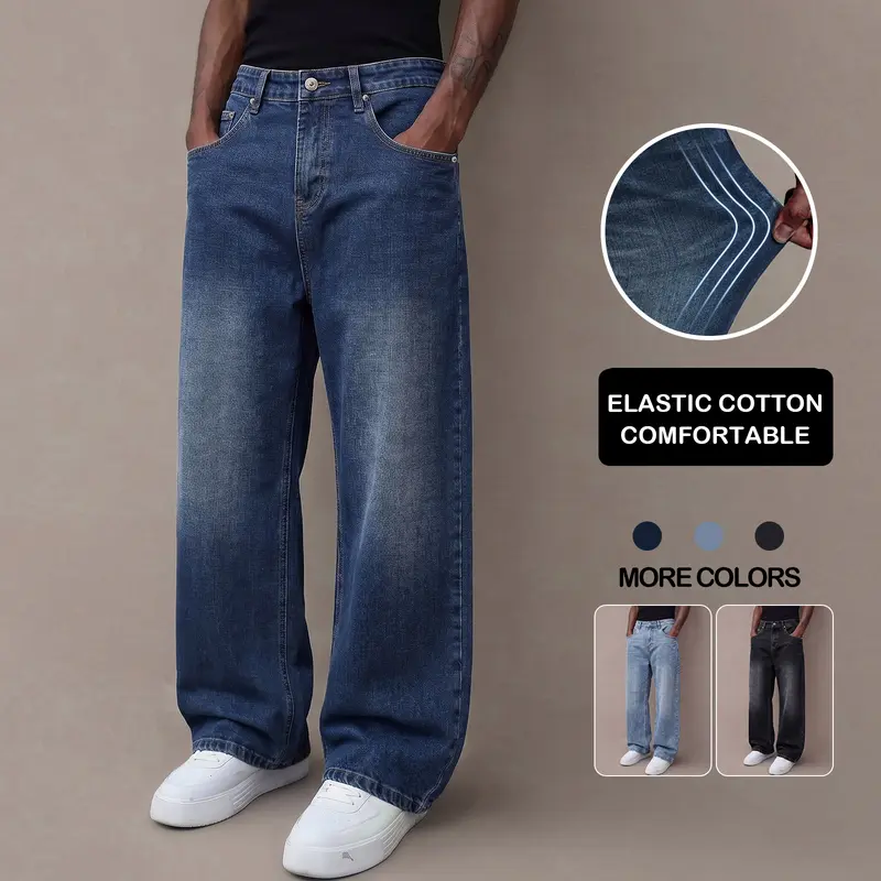 Men’s stretch denim jeans for autumn—basic long men’s jeans, versatile everyday casual pants with a classic five-pocket design.