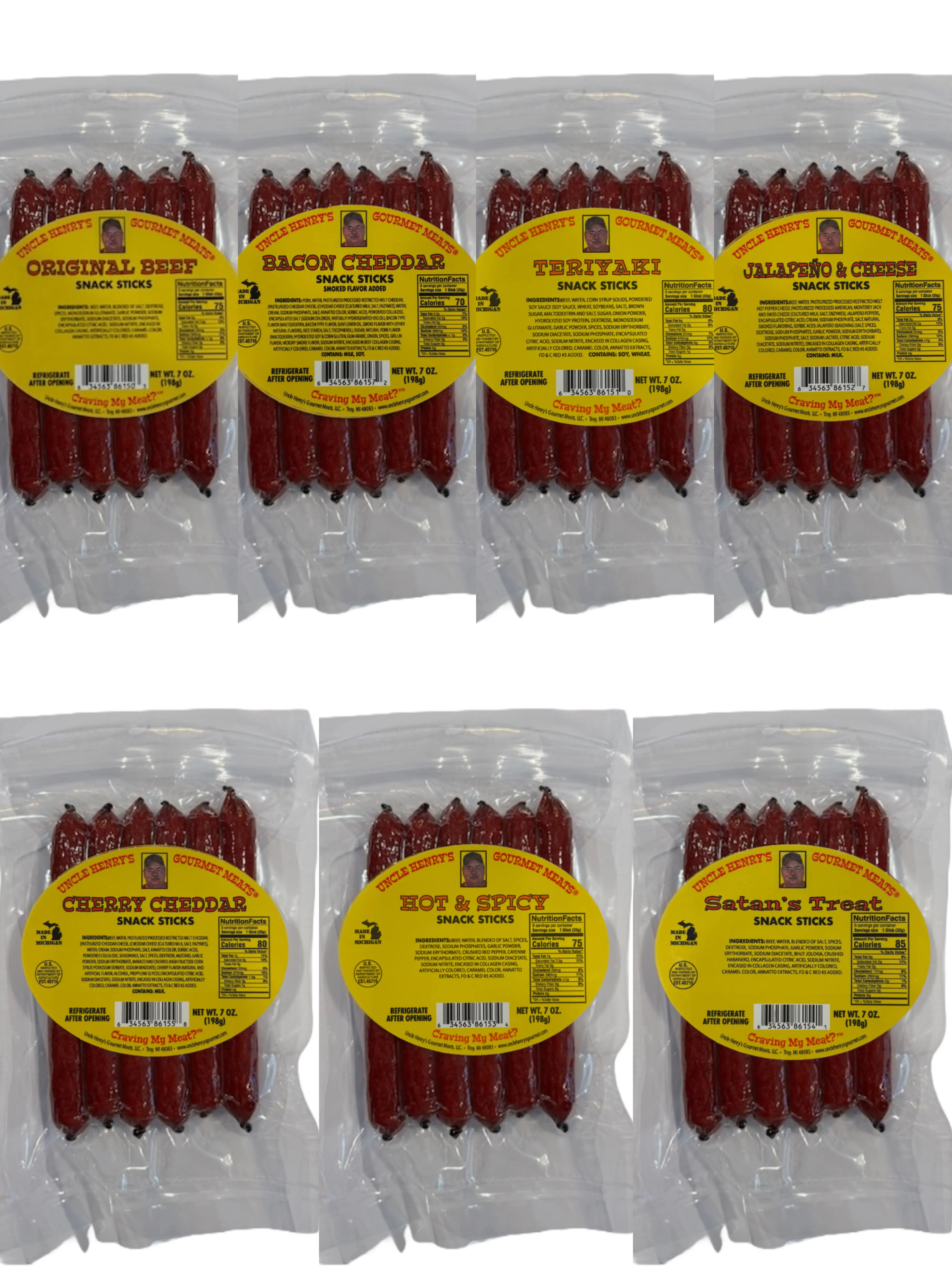 Uncle Henry's Gourmet Meats Sample Pack - Beef Sticks, Beef Jerky Variety Pack, Spicy Dried Snack (7 oz Bags)