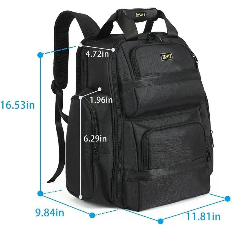 Tool Bag Backpack - & Organizer for Contractor, Electrician, Plumber, HVAC, Large Front Flap Fit 13" -17" Laptops Notebook, Black