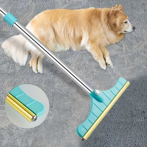 Pet Hair Carpet Rake, Adjustable Handle Carpet Rake 47" Long Handle, Reusable Fur & Lint Cleaner for Dog & Cat Hair on Rugs, Carpets & Sofas, No More Kneeling or Bending