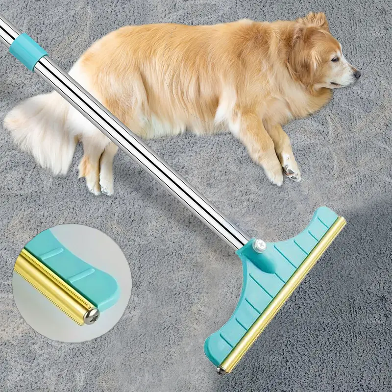 Pet Hair Removal, Adjustable Handle Carpet Rake 47" Long Handle, Reusable Fur & Lint Cleaner for Dog & Cat Hair on Rugs, Carpets & Sofas, No More Kneeling or Bending