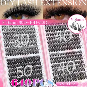 Ultra-Thin DIY Cluster Lash Extensions, Dense D Curl, Mixed Length, Reusable False Eyelashes, Ideal for Beginners, Non-Toxic
