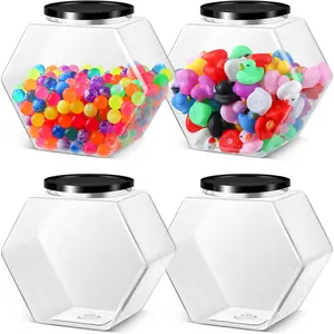 4 count 129 oz Plastic Candy Jars with  Hexagon Cookie Jars for Kitchen Counter Candy Bar Containers  Clear Containers for Buffet Storage Display   Laundry Pod Buffet Craft