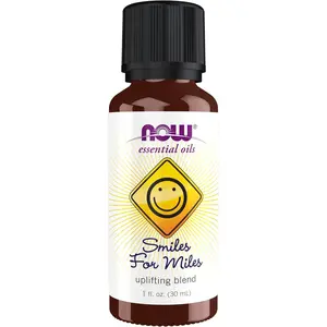 NOW Essential Oils, Smiles for Miles Aromatherapy Blend, Refreshing Aromatherapy Scent, Blend of Pure Essential Oils, Vegan, Child Resistant Cap, Ounce