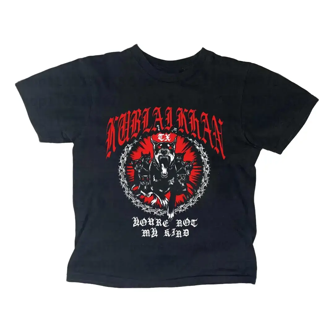 90s Kublai Khan Graphic Baby Tee – Y2K Gothic Punk Crop Top for Women | Emo Grunge Aesthetic Band T-Shirt | Vintage Streetwear Fitted Shirt, Punk y2k crop top, Gothic baby tee, Downtown Girl Baby Tee, Gift For Her, Outfits
