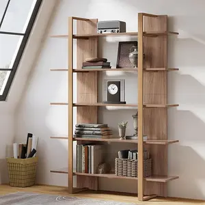 Tribesigns 5-Tier 47 Inches Bookshelf Bookcase, Open Bookshelves Etagere Display Office Shelving Unit, for Living Room, Office & Bedroom, Metal & Wood, Retro Brown