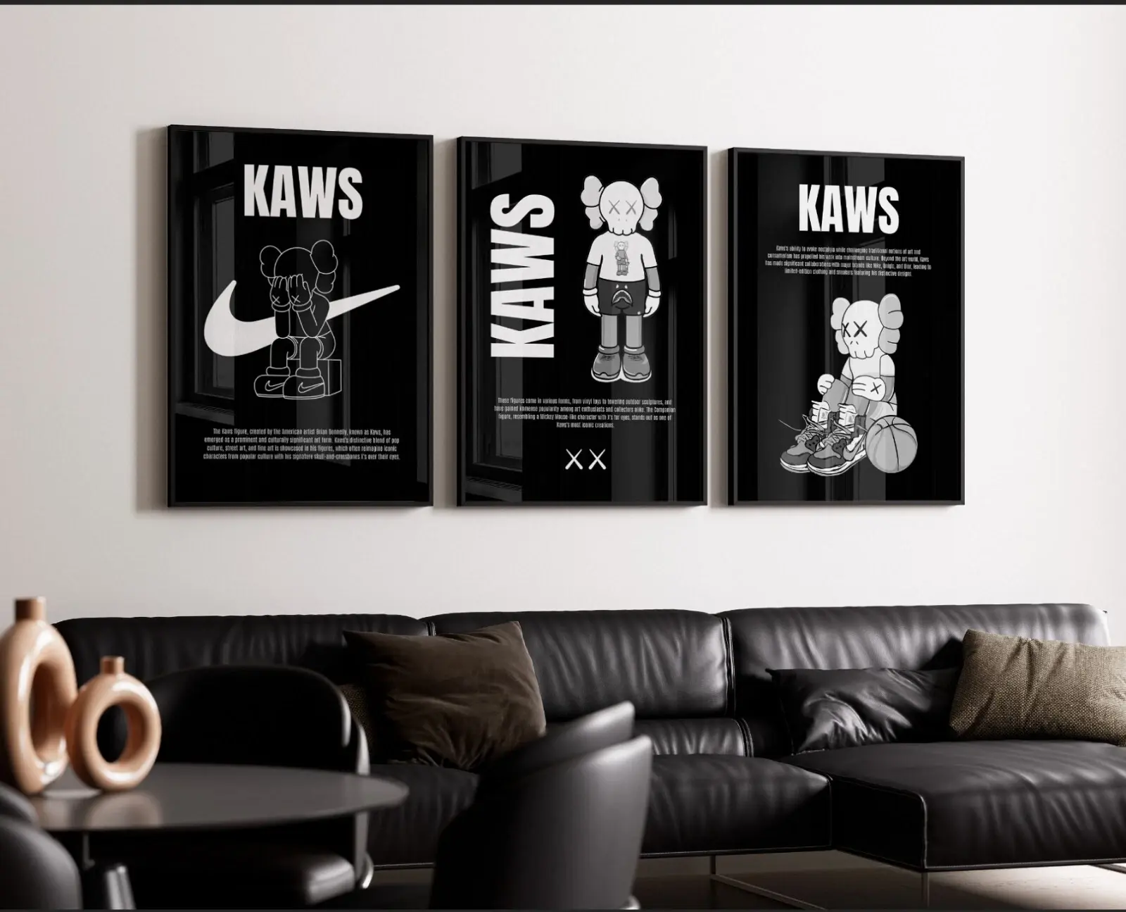 Set of 3 Basketball Kaws Art pieces canvas wall home decor Portrait Gallery Poster print Unframed