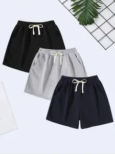 3-Pack Summer Unisex Fleece-Lined Fashionable Lightweight Casual Elastic Waist Drawstring Solid Color 4-Point Shorts, Suitable for Autumn Summer Vacation, Versatile Everyday Outfit Simple Shorts