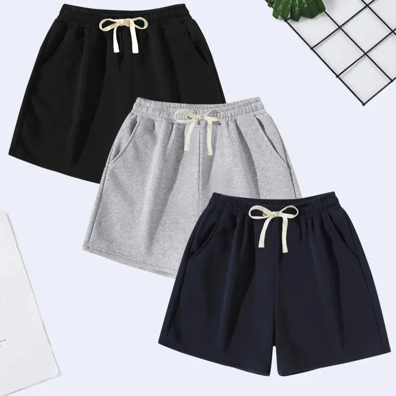 Men's 3-Pack Fleece-Lined Soft Lightweight Plain Casual Loose Shorts - Elastic Waist, Drawstring, 4-Point Fitted Bottoms - Menswear Bottoms for Summer Vacation, Everyday Outfits