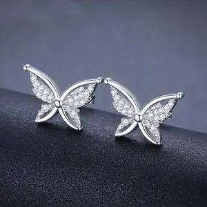 Cute Butterfly Zircon Rhinestone Stud Earrings – All-Match Copper Plated Fashion Jewelry for Women, Ideal Gift for Her