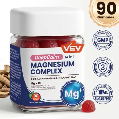 VEV DeepCalm 14-in-1 Magnesium Gummies Complex - Magnesium Glycinate, D3, Ashwagandha, L-theanine, Zinc - 90 Count, Vegan, No Sugar, Anxiety Relief, Calm & Sleep Support, Emotional Regulation Blended Vitamins & Minerals Supplements, Anxiety Relief Blended