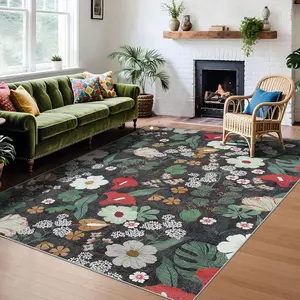 Vintage Floral carpet, 1 count living room carpet, Soft comfortable  Non-slip area rug, home decoration，Easy to clean and machine washable, Suitable for living room, bedroom, study, lounge, kitchen, bathroom, doorway area, Floral Rugs