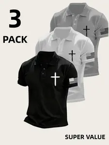 3-Pack Breathable Quick-Dry Golf Casual Shirts, Lightweight Stretch Polyester Button Design, Ideal for Summer Office, Yacht, Daily Wear