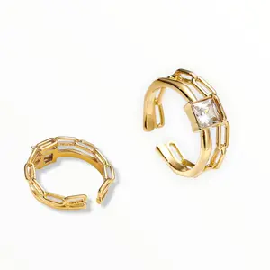 14K Gold-Plated Zircon Ring PVD Coated Stainless Steel