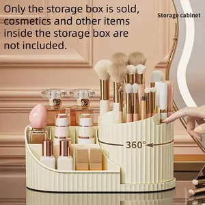 Rotating Makeup Brush Storage Box, Large Capacity Makeup Tool Storage Rack, Desktop Makeup Organizer for Bedroom Bathroom, Beauty Organizer, Cosmetics Organizer Storage