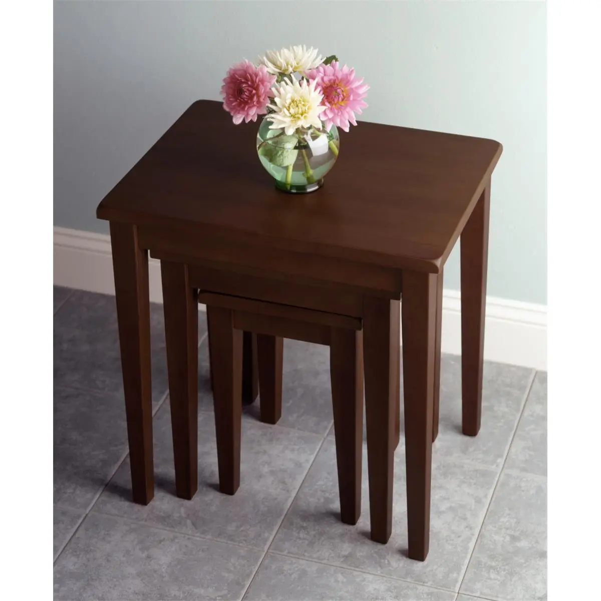 212 MAIN 3-Piece Stackable Storage Nesting Table Set, Contemporary Multi-Size Solid Wood (Walnut, Beechwood) Outdoor Garden Furniture, Three Pieces
