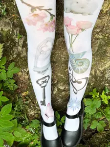 Women's Sheer Printed Pantyhose, Cute Rabbit Cherry Blossom & Butterfly Graphic Tights, High Waist Stockings for Skirt