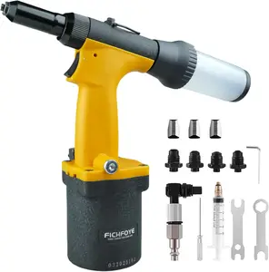 Pneumatic Rivet Gun Kit, Air Riveter Tool with 4 Nozzles (3/32"-3/16"), Switch-Type Interface, Self-Suction for Auto Repair & Work