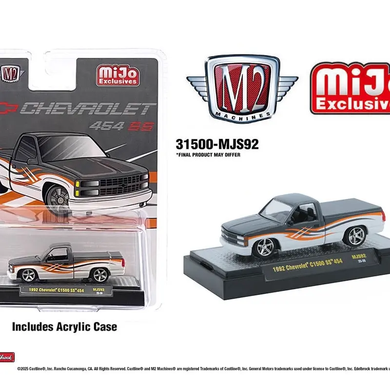 M2 Machines 1:64 1992 Chevrolet C1500 SS 454 – Two-Tone White with Grey, Diecast Models, Model Cars