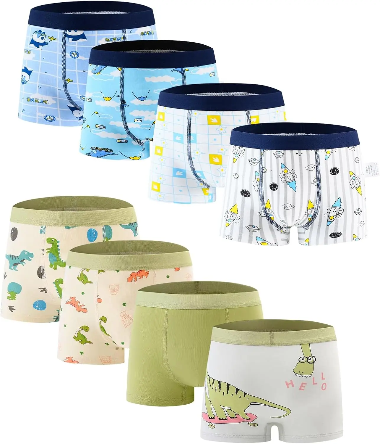 Boys Underwear, Dinosaur Toddler Boys Boxer Shorts Briefs 8 Pack Baby Kids Cotton Underpants 2-12 Years