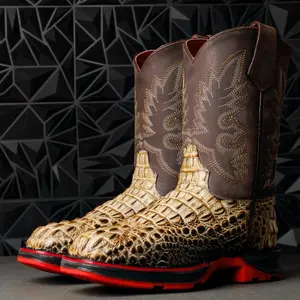 Desert Two-Tone Caiman Neck Leather Boots With 3D Lightweight Sole - Composite Toe