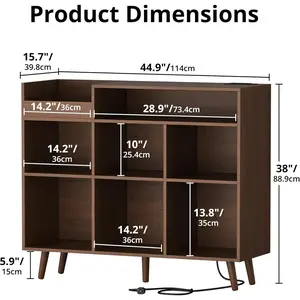 Cozy Castle Large Record Player Stand, Vinyl Storage Cabinet Mid Century Modern Turntable Stand Media Console Table Open Shelf Cube CD Album Holder Organizer for Living Room, Office, Brown
