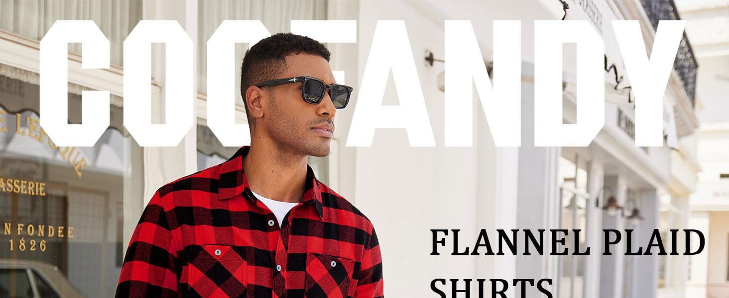 COOFANDY Men's Flannel Plaid Shirts Long Sleeve Casual Button Down Shirt with Pockets