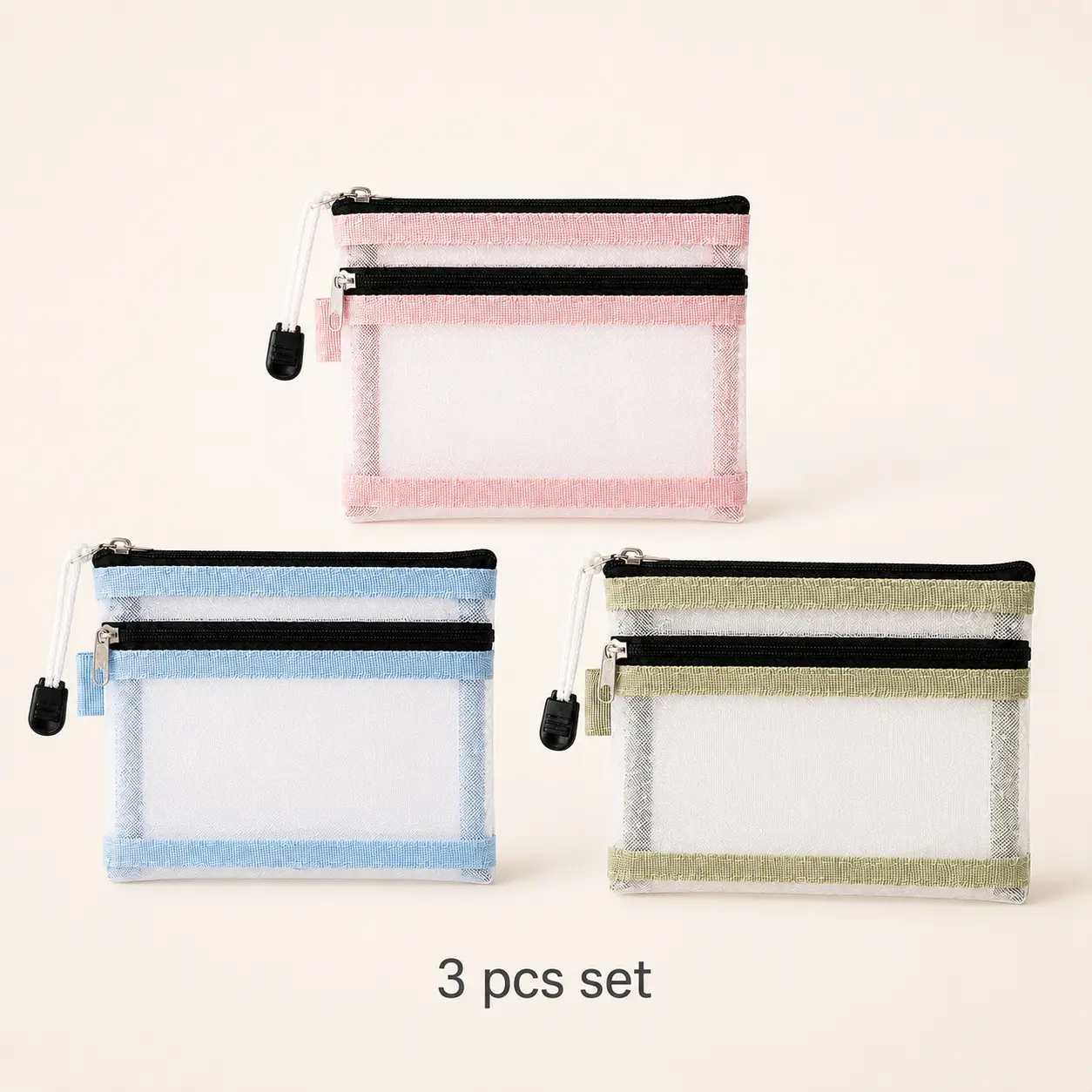 3PCS Assorted Mesh Nylon Zip Pouch Pack Storage Bags - 5.7in*4.3in Durable Home Organizer, Portable Travel Cosmetic Pouch, Securely Holds Small Items, Credit Cards, Keys, Lipsticks