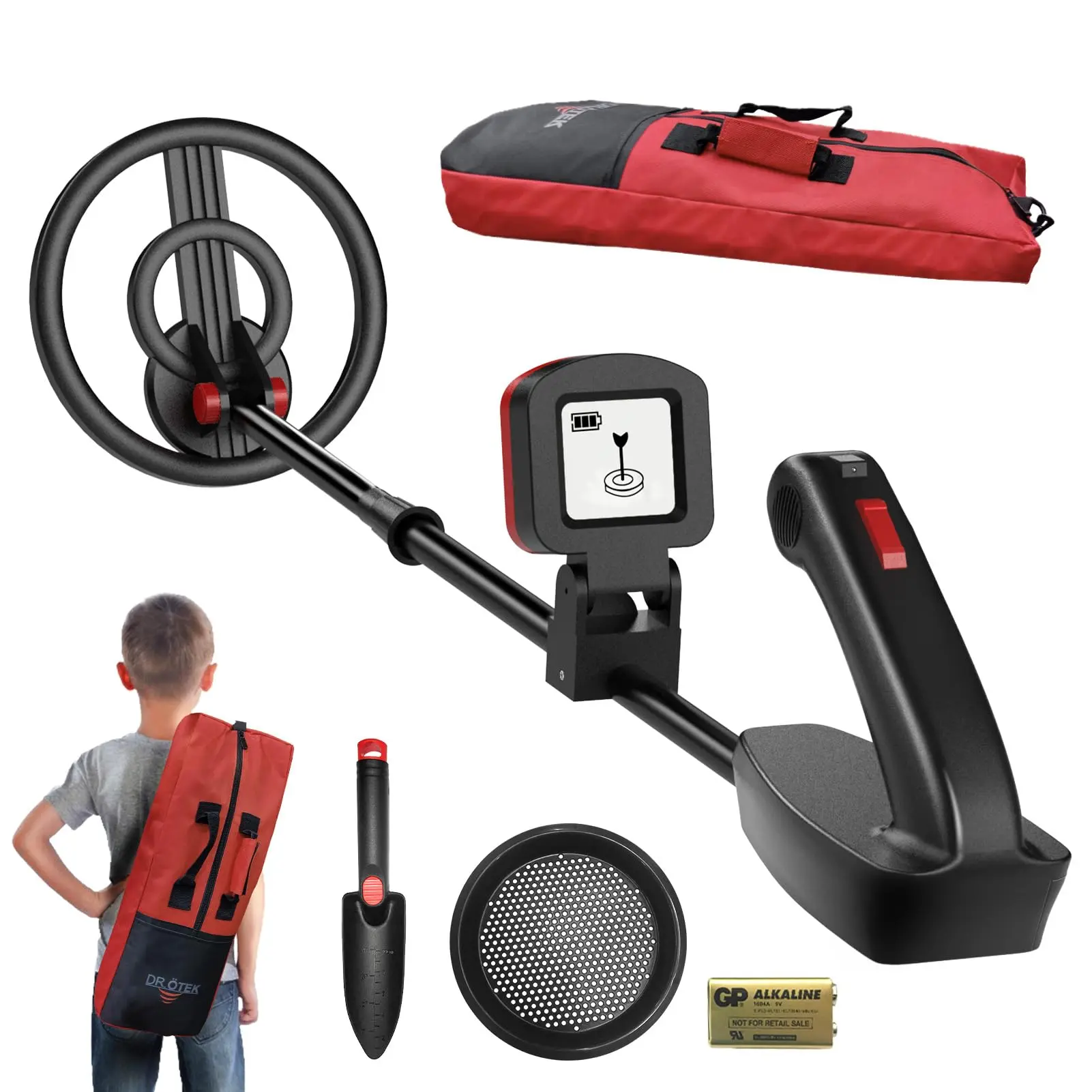 Kids Metal Detector for Boys & Girls - Waterproof, LCD Display, Buzzer, 60-76 cm Stem, Adjustable & Lightweight, High-Sensitivity, Search Coil, Beginner Treasure Hunting Toy for Ages 3-10 (Birthdays, Christmas Gifts), Summer Camps