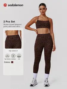 Women's Leopard Print Elastic Workout Set, Backless Sports Bra and Pants, Stylish Fitness Set for All Seasons, Backless Gym Clothes