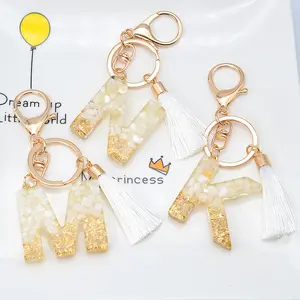 Fashion White Tassel A To Z Letter Keychain 26 Initials Alphabet Glazed Stone Tassel Pendant Car Key Chain Women Jewelry GIfts 2026 For your cars