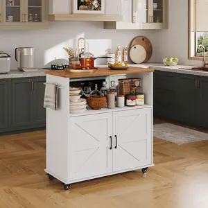 Rolling Kitchen Island with Storage Cabinet, 40.4'' Width Kitchen Cart, Portable Mobile Kitchen Island with Towel Rack, Wood Top and Lockable Wheels for Kitchen, Dining Room